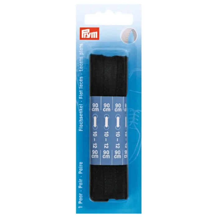 Cordones Planos Negros 90 cm x 8 mm para Calzado Prym