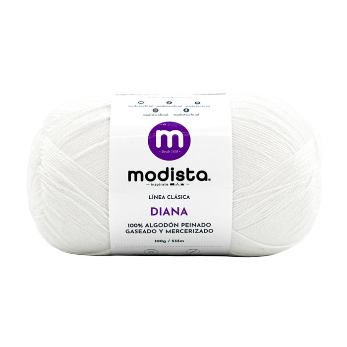 Hilo para tejer Modista Diana 3 hebras, 100% algodón, color 14, muestra el hilo grueso y suave en tono vibrante.