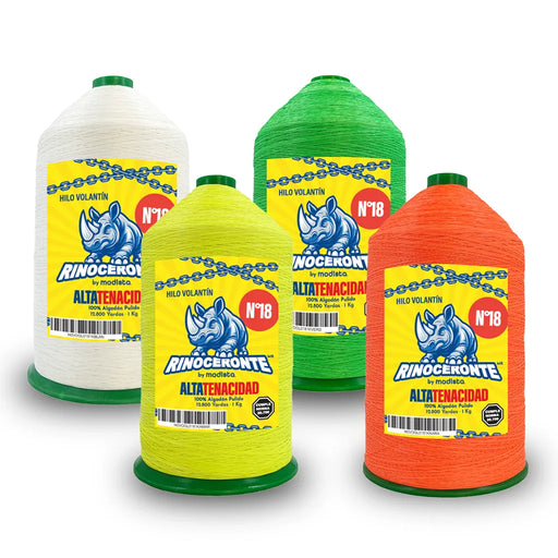 Hilo para volantín Rinoceronte Modista, cono de 1 kg en cuatro colores, ideal para fabricar volantines y cometas.